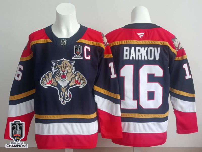 Men 2025 Florida Panthers 16 Barkov Blue Fanatics Home Premium NHL Jersey style 2